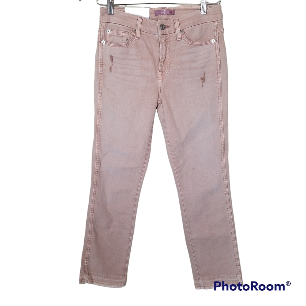 7 for All Mankind Timeless Slim Straight Jeans Pink Sz 26 NWT